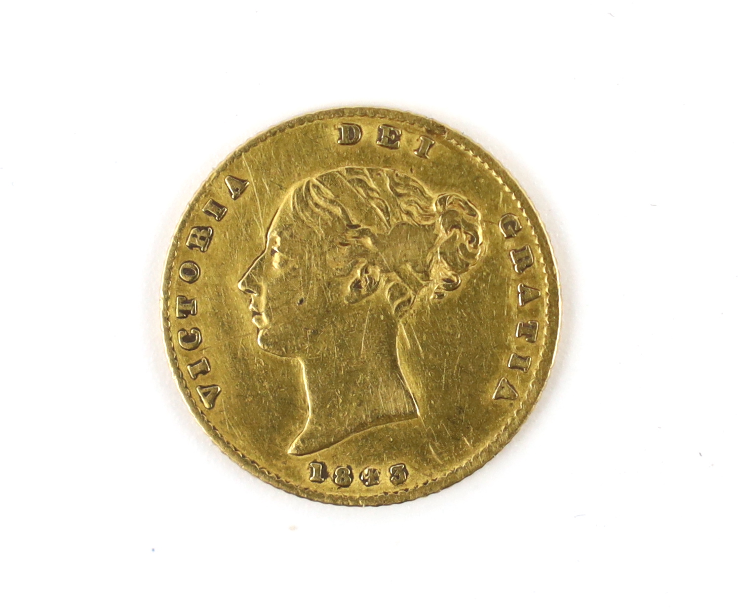 British Gold Coins, Victoria half sovereign 1843, Fine or better (S3859)